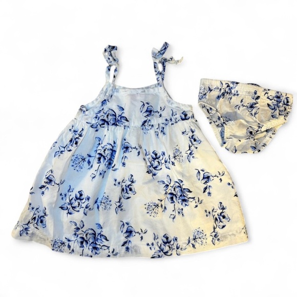 Baby B’Gosh 3 Months Blue & White Floral Dress Outfit Spring Summer Cotton Lined - Picture 2 of 6
